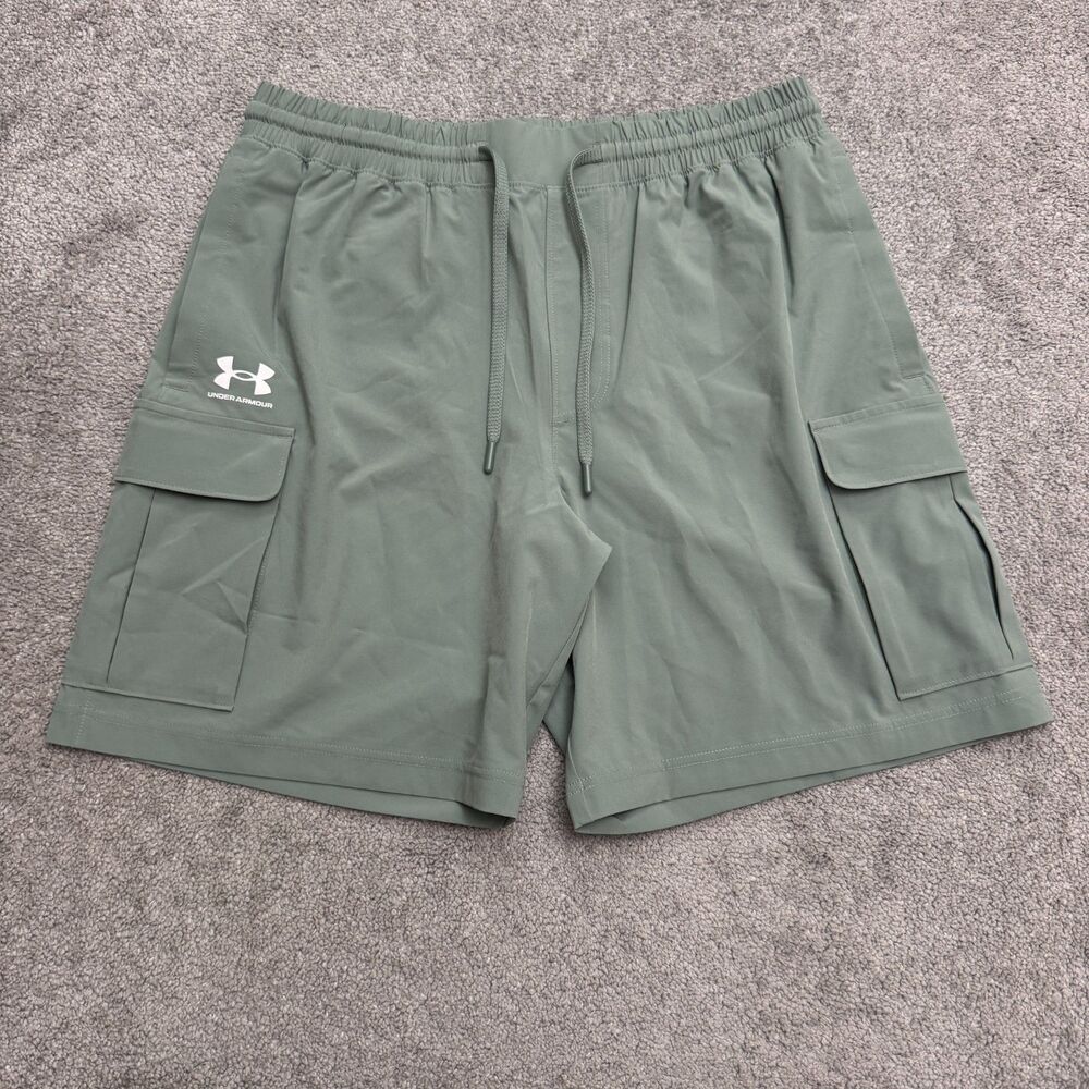 Under Armour Vibe Woven Stretch Cargo Shorts Mens Large Green Elastic Waistband